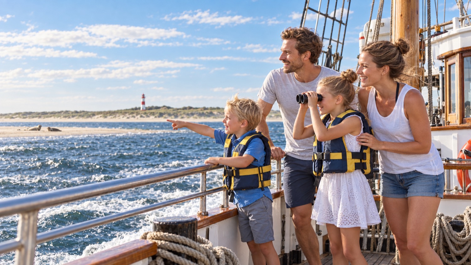 Familie auf dem Schiff zu den Seehundsbänken vor List